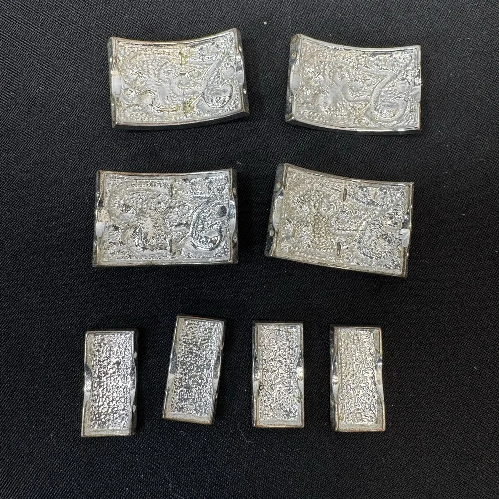Vintage Silver Tone & Black Deco Scroll‎ Silver Panel LINK Bracelet Pieces - Picture 4 of 6